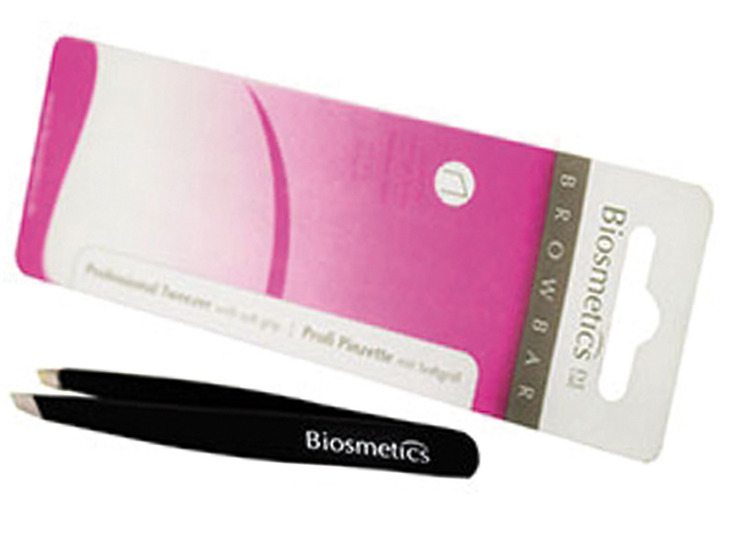 Biosmetics Professional Tweezer – Черный пинцет для бровей c мягкими краями (скошенный)